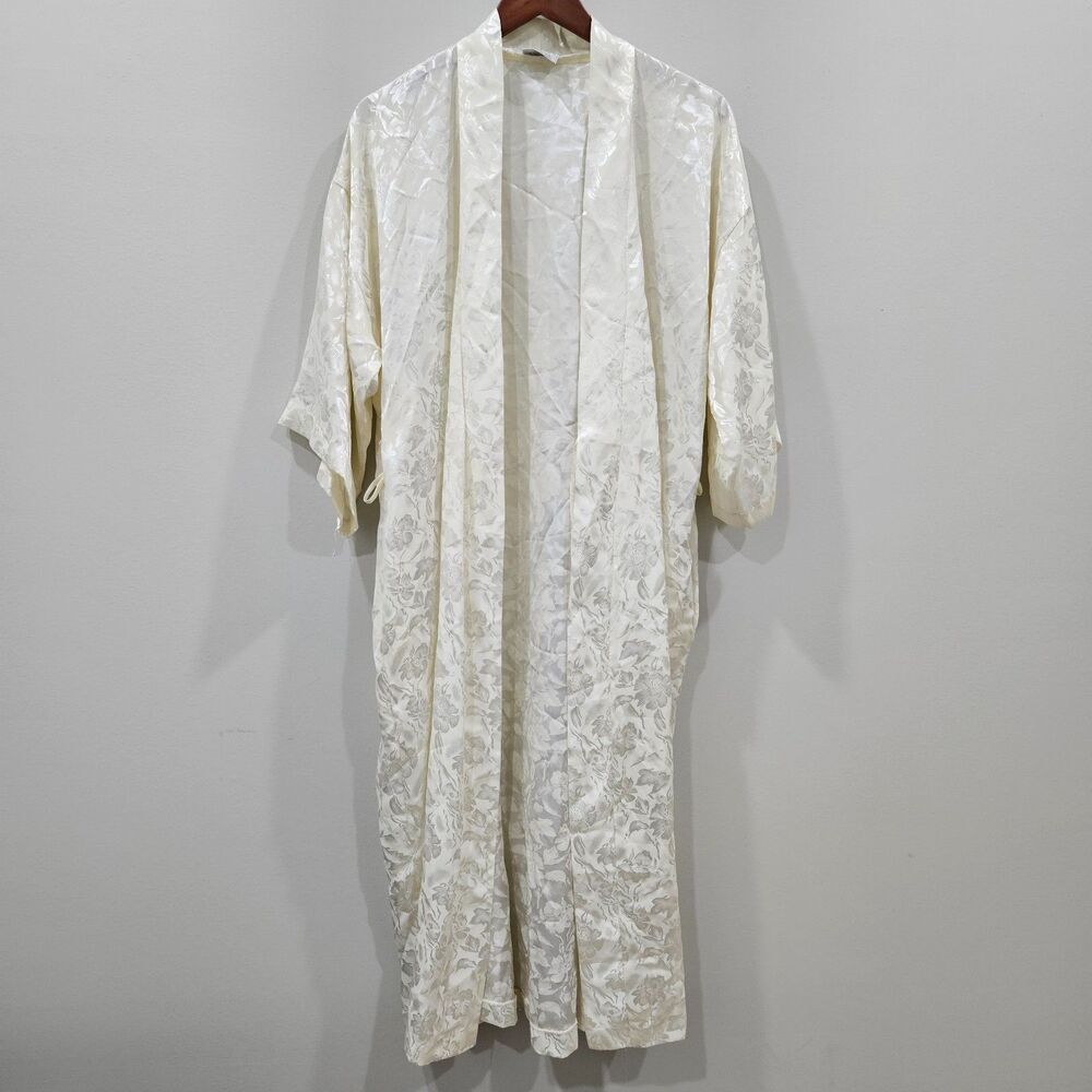 Vintage Jayre Womens Rose Long Robe Large Cream Floral Old Money Fairy Feminine